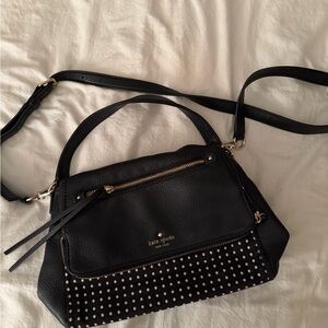kate spade Black Leather Shoulder Bag with Studded Front Panel